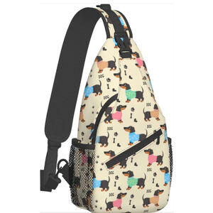 EUC Dachshund Doxie Love Dog Mom Sling Bag Crossbody Travel Hiking Backpack
